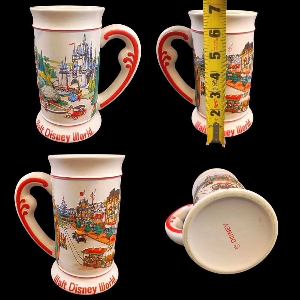 Vintage Walt Disney World Ceramic Stein Mug Cinderella Castle Main Street Micky
